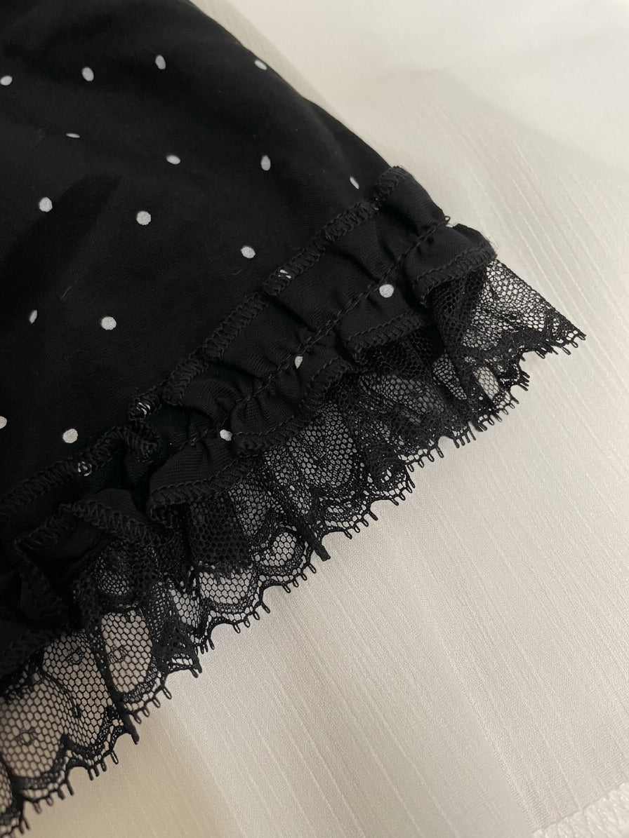 Polka Dot Ribbon Tie Front Top