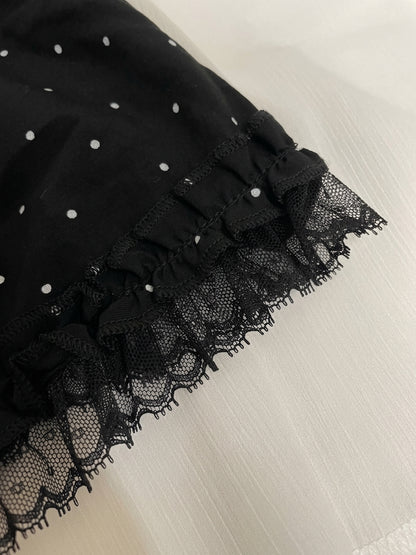 Polka Dot Ribbon Tie Front Top