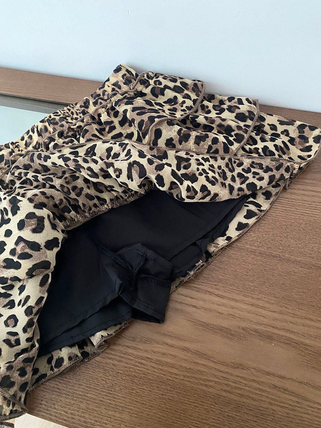 Leopard Print Layered Mini Skirt