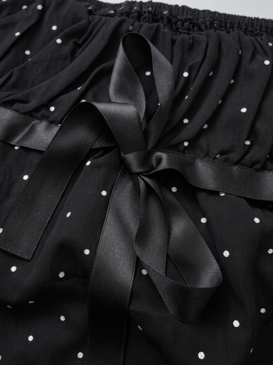 Polka Dot Ribbon Tie Front Top