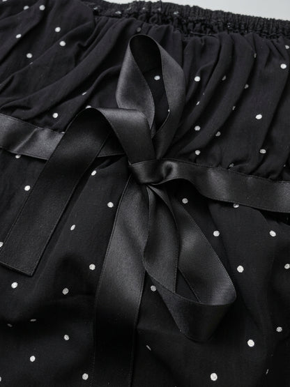 Polka Dot Ribbon Tie Front Top