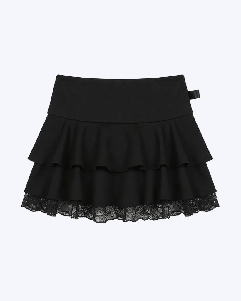 Ribbon Lace Layered Mini Skirt