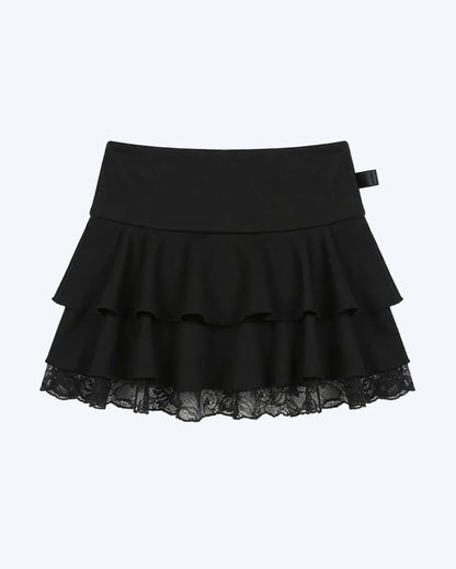 Ribbon Lace Layered Mini Skirt