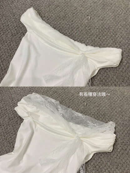 Lace Ribbon Off-shoulder Top
