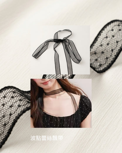 Polka Dot Ribbon Tie Front Top