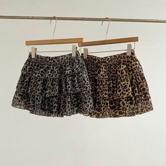 Leopard Print Layered Mini Skirt