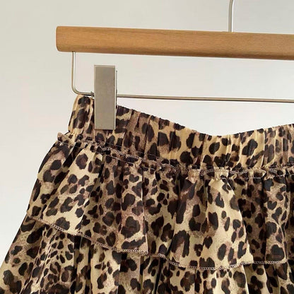 Leopard Print Layered Mini Skirt