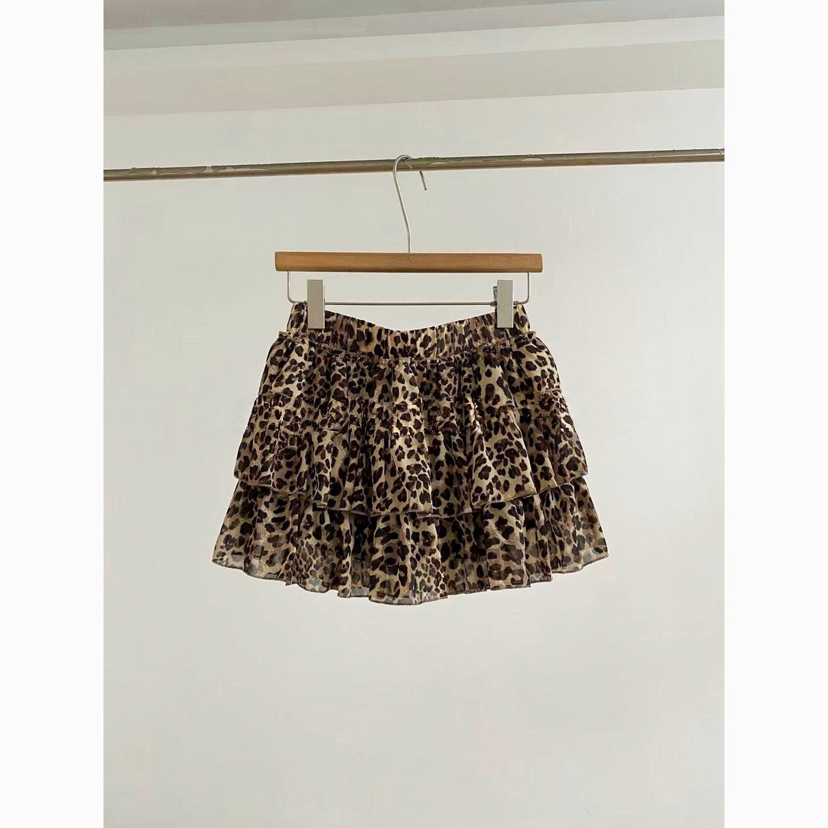 Leopard Print Layered Mini Skirt