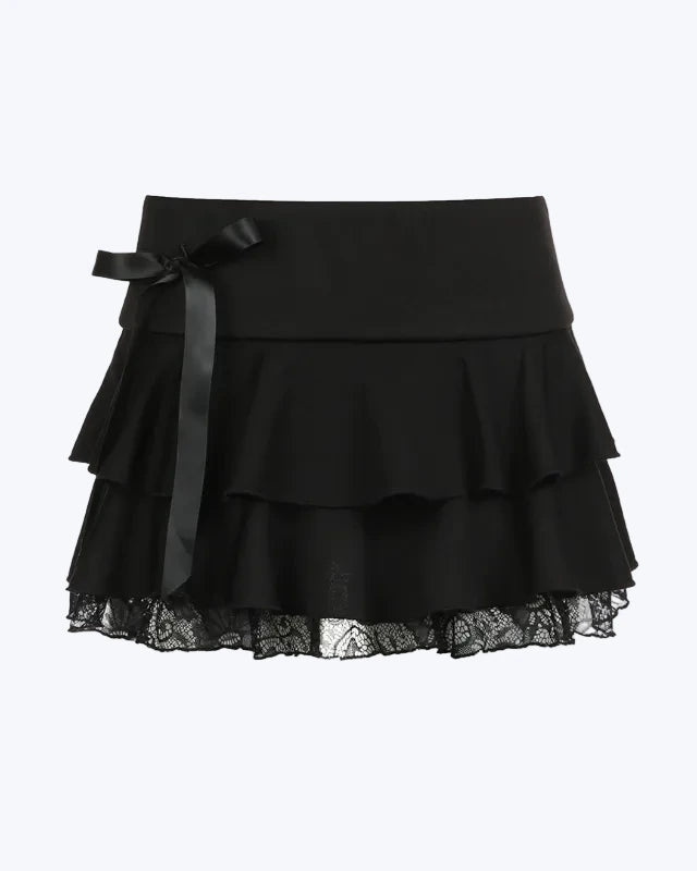 Ribbon Lace Layered Mini Skirt