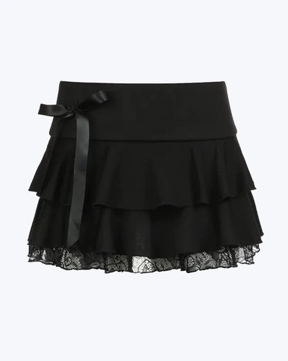 Ribbon Lace Layered Mini Skirt