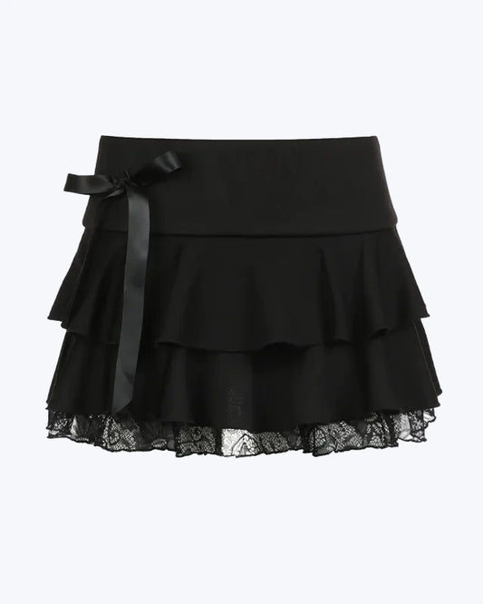 Ribbon Lace Layered Mini Skirt